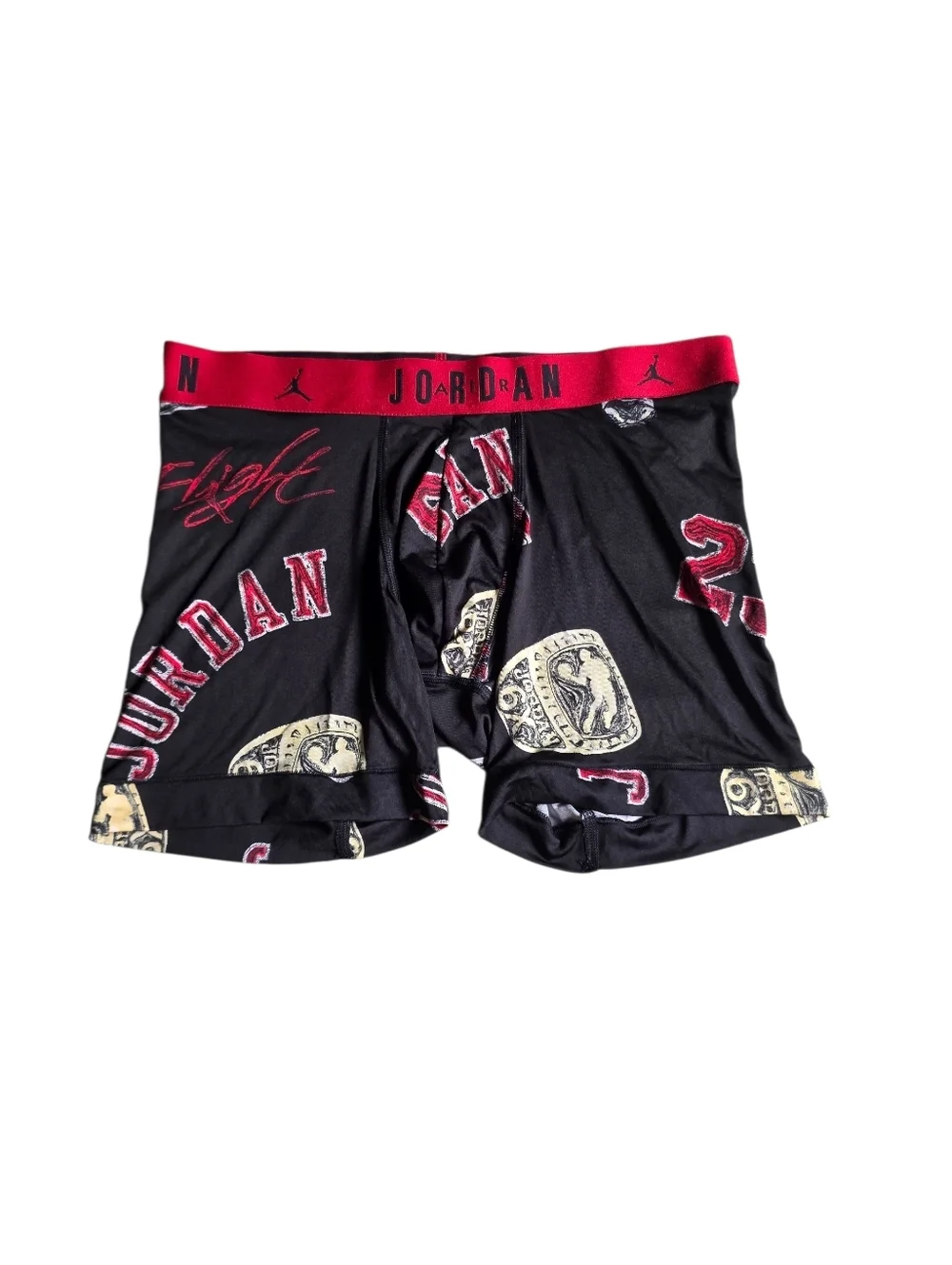 New Jordan Black Boxer Briefs with Red Waistband and Cream Accents Size M
